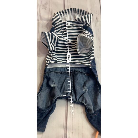 Dog/Pet Overall suit Denim/Navy Stripe T-shirt Hoodie Hood Snaps L New - Picture 4 of 4